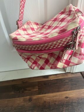 CHANEL Pink and Cream Gingham Crossbody Bag